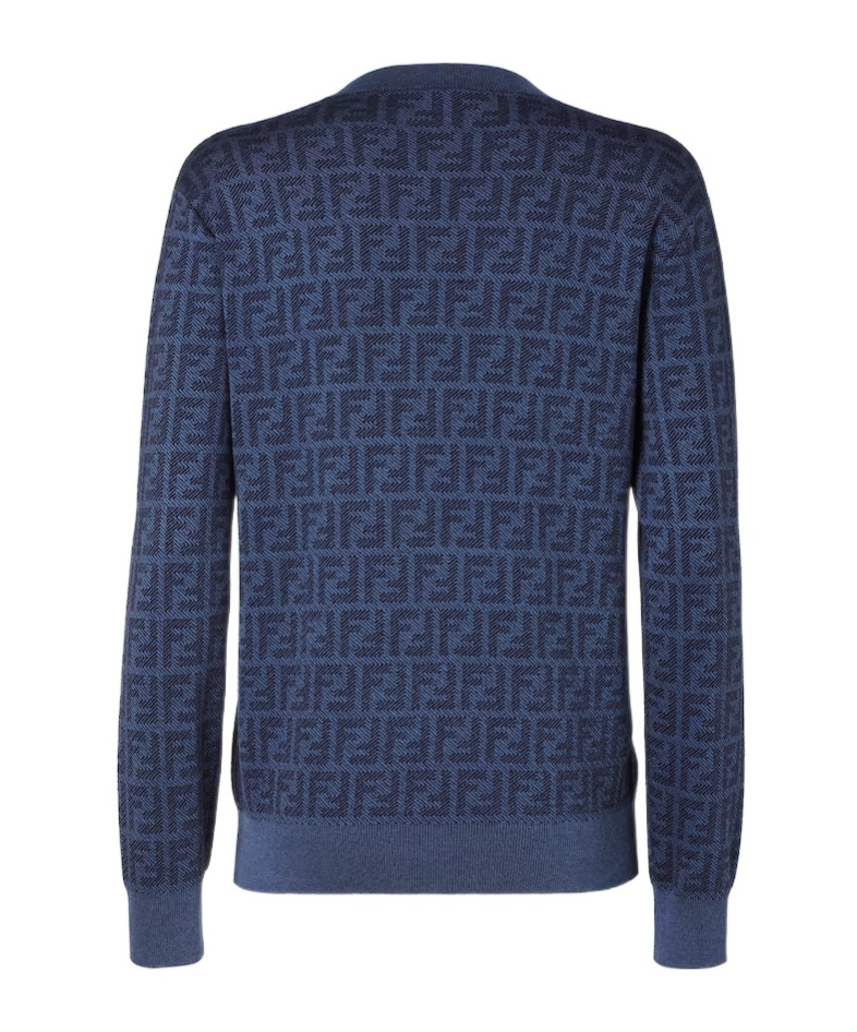 Fendi Blue Wool And Silk Ff Jumper In Blue