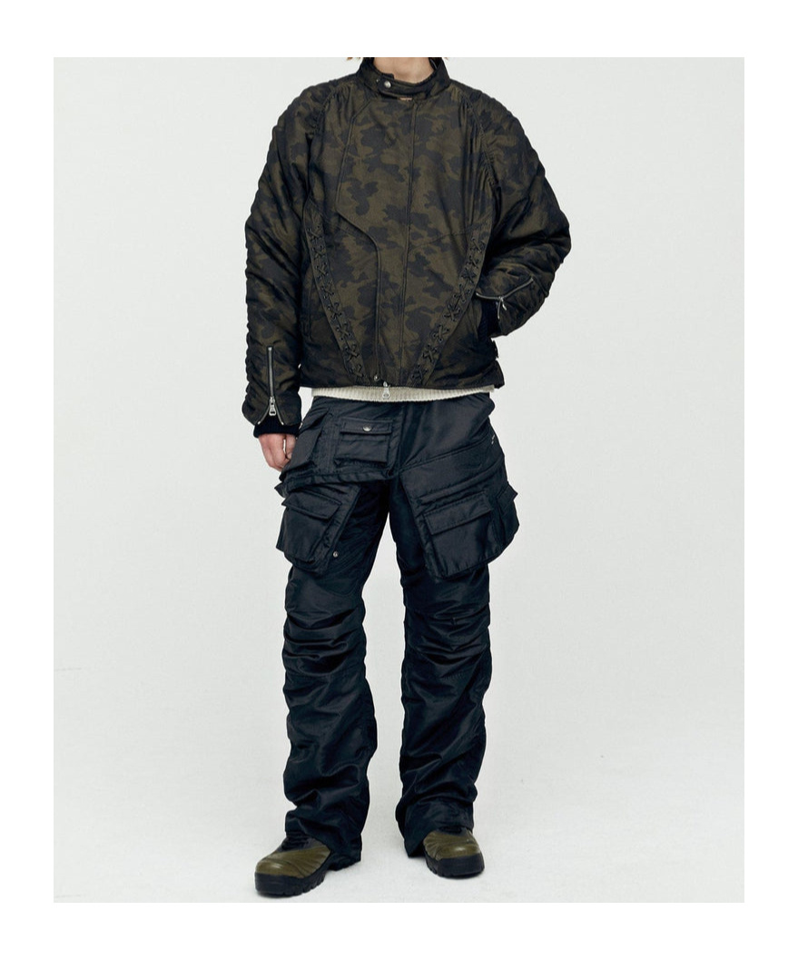 Andersson Bell Green Camouflage Lace-up Padded Jacket In Black