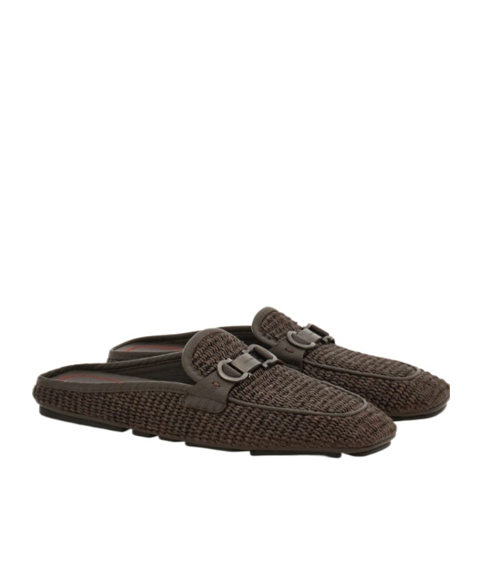 Ferragamo Mule With Gancini Ornament In Brown