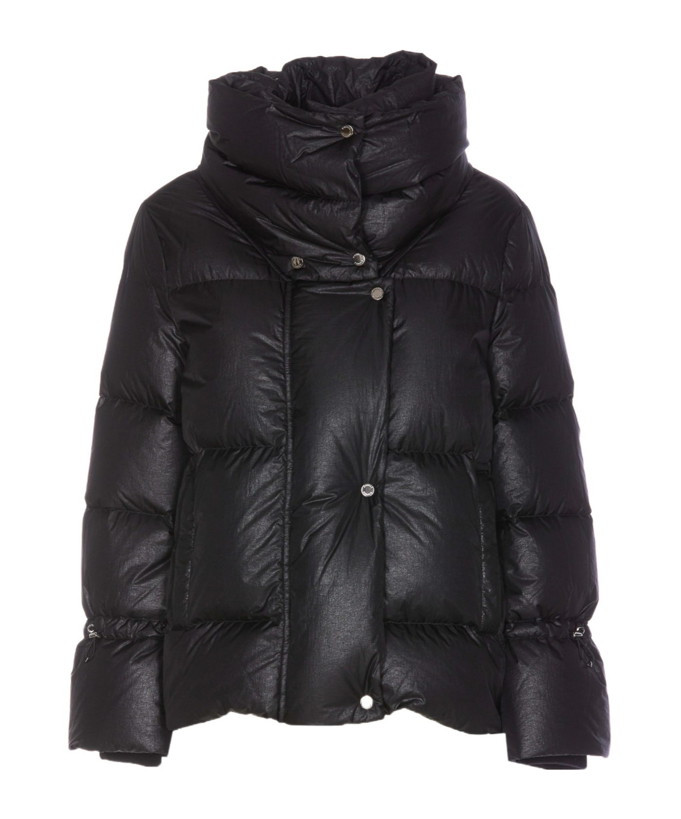 Moorer High Neck Padded Jacket With Drawstring Hem In Black