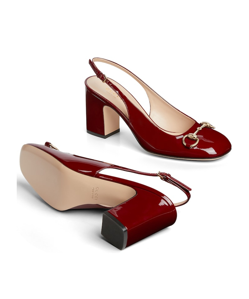 Gucci Bordeaux Slingback Pumps With Horsebit In Patent Leather Woman In Nude