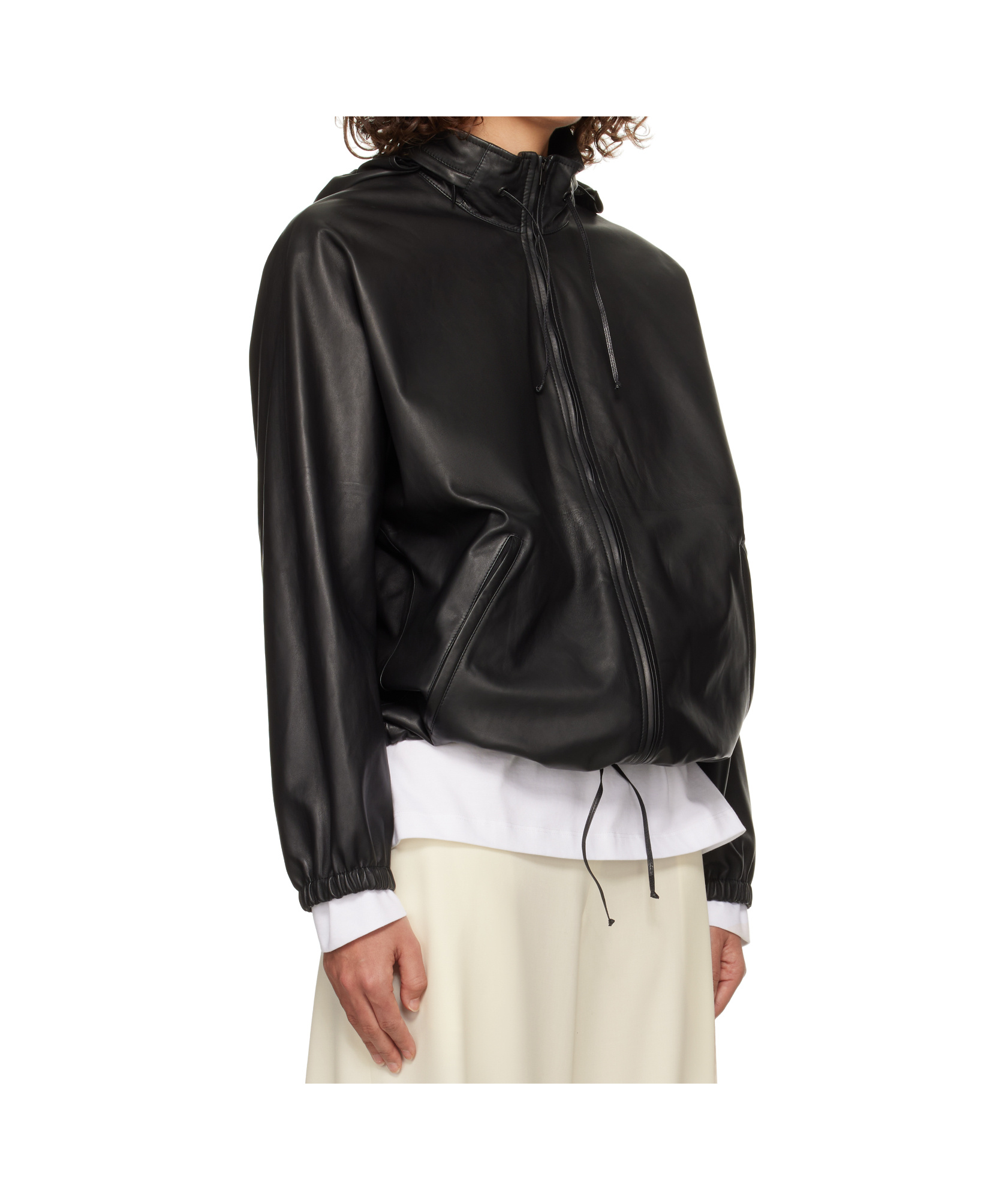 The Row Jilly Oversized Leather Bomber Jacket In Black