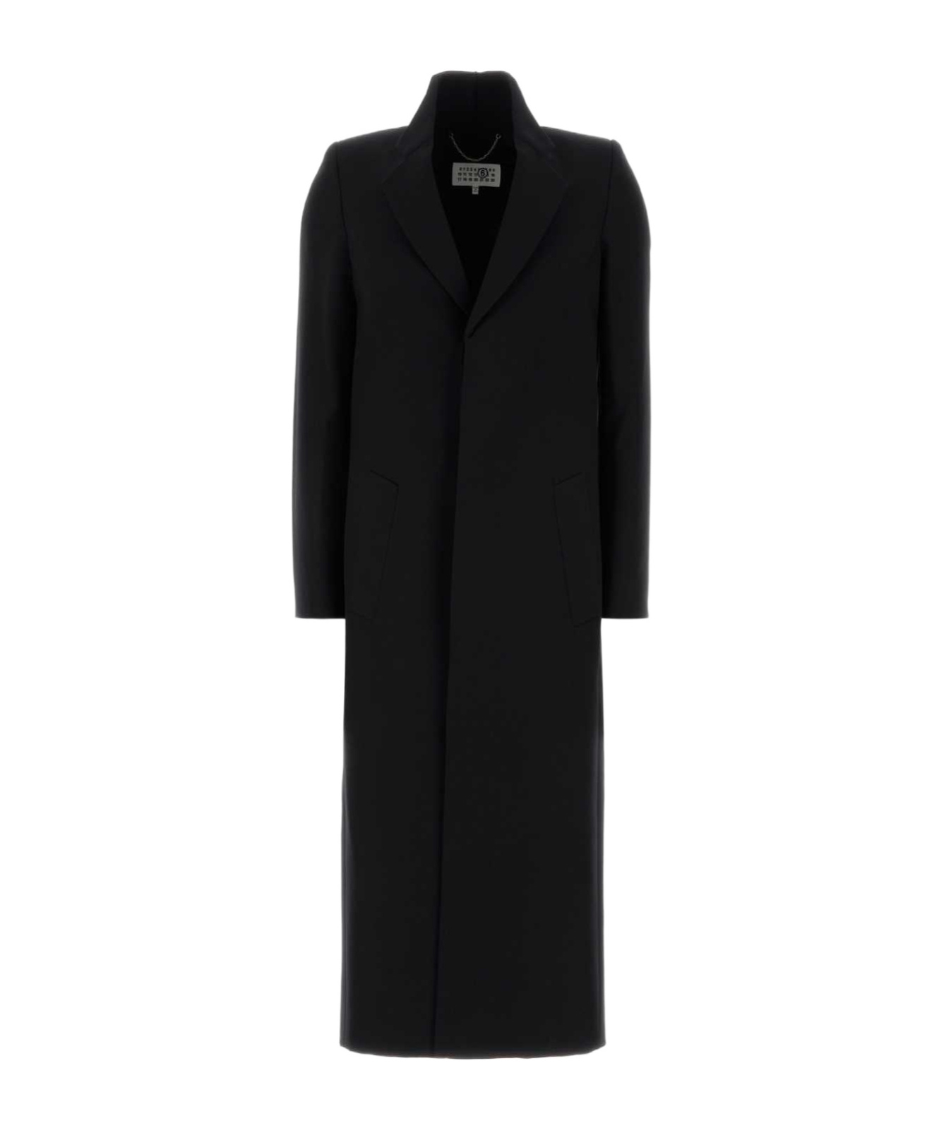 Mm6 Maison Margiela Longline Wool Coat Notched Lapels In Black
