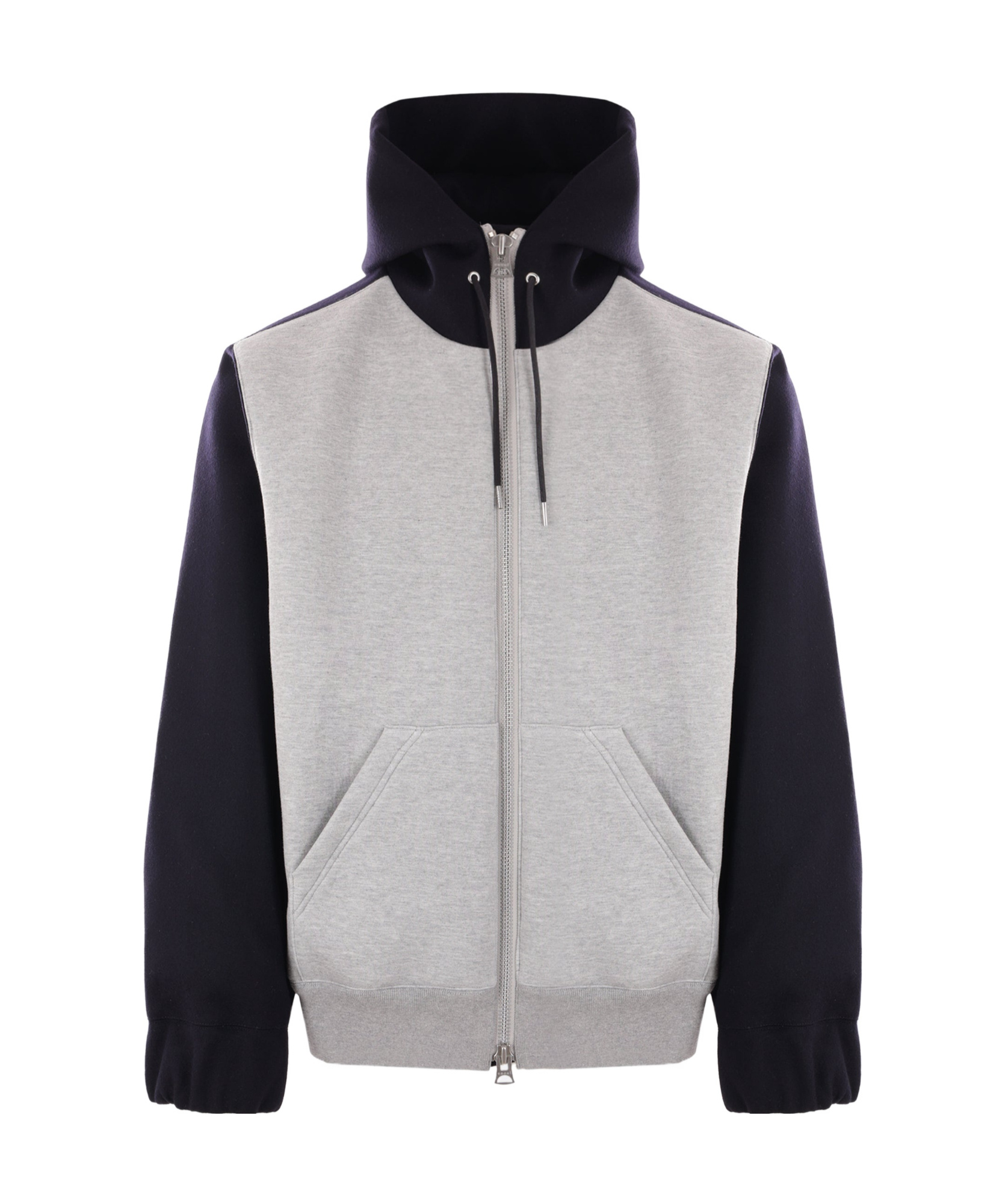 Sacai Bicolor Sweatshirt With Zip And Hood In Gray