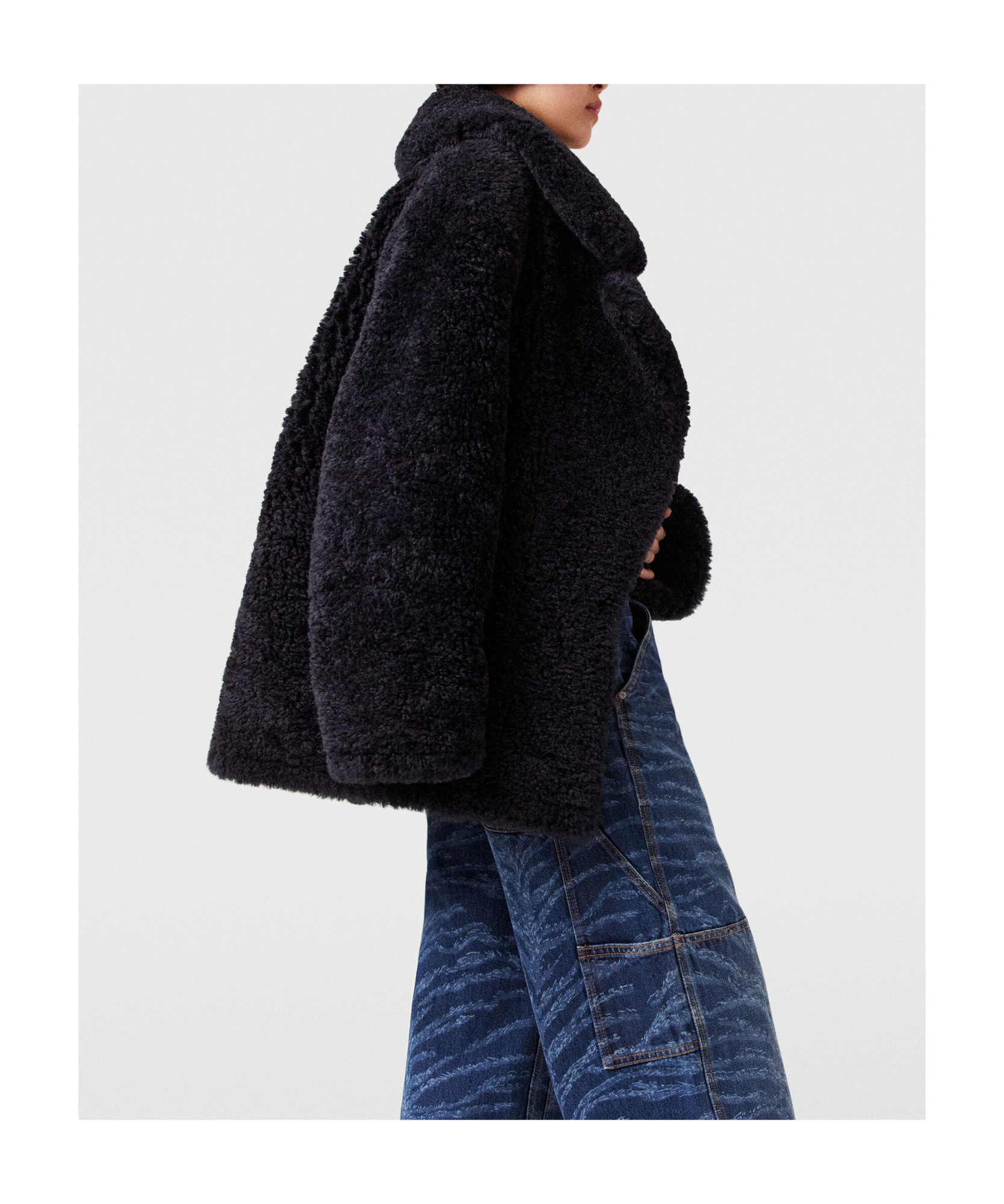 Stella Mccartney Belted Plush Teddy Jacket In Black