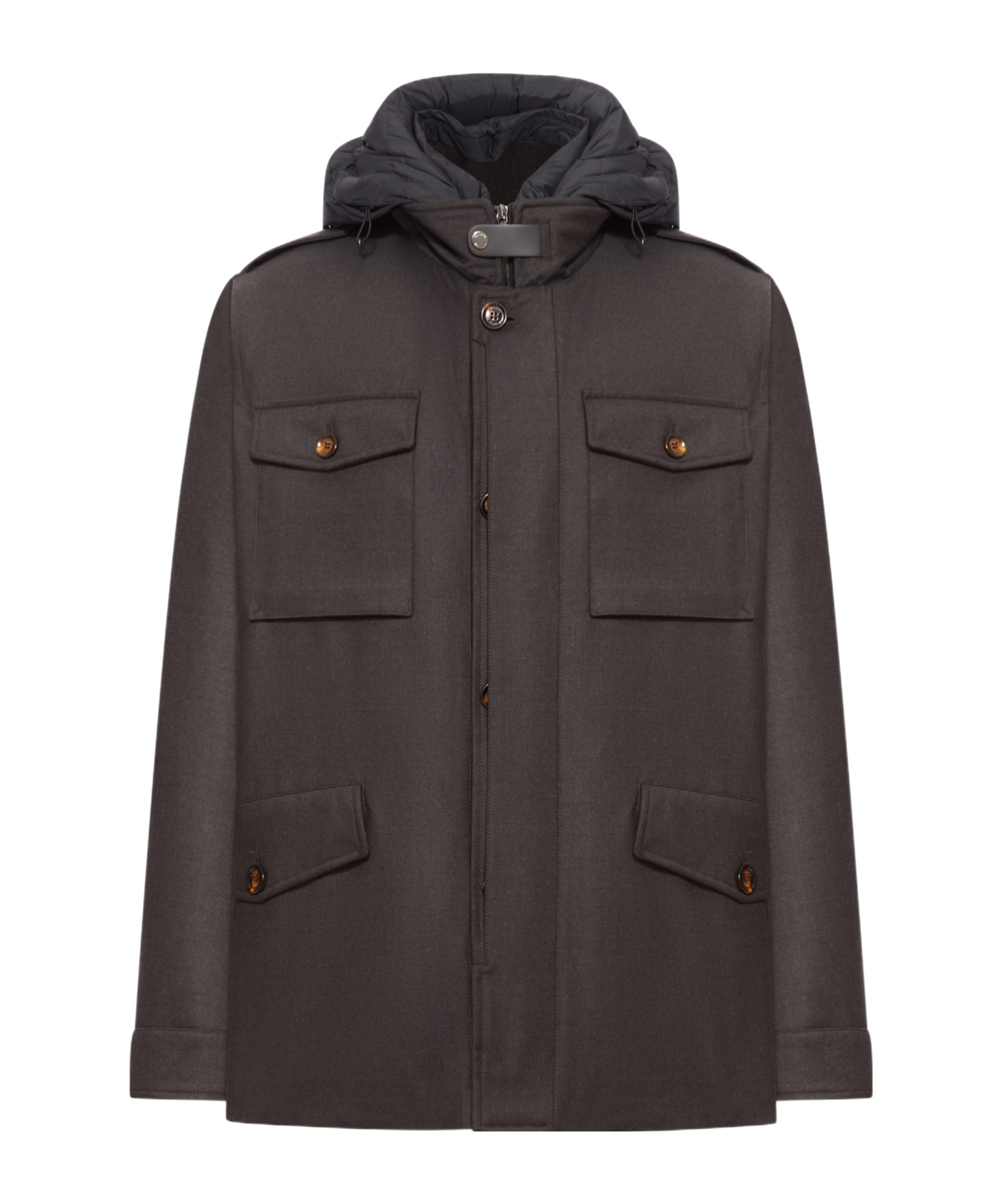 Moorer Isac Hooded Wool Field Jacket In Brown