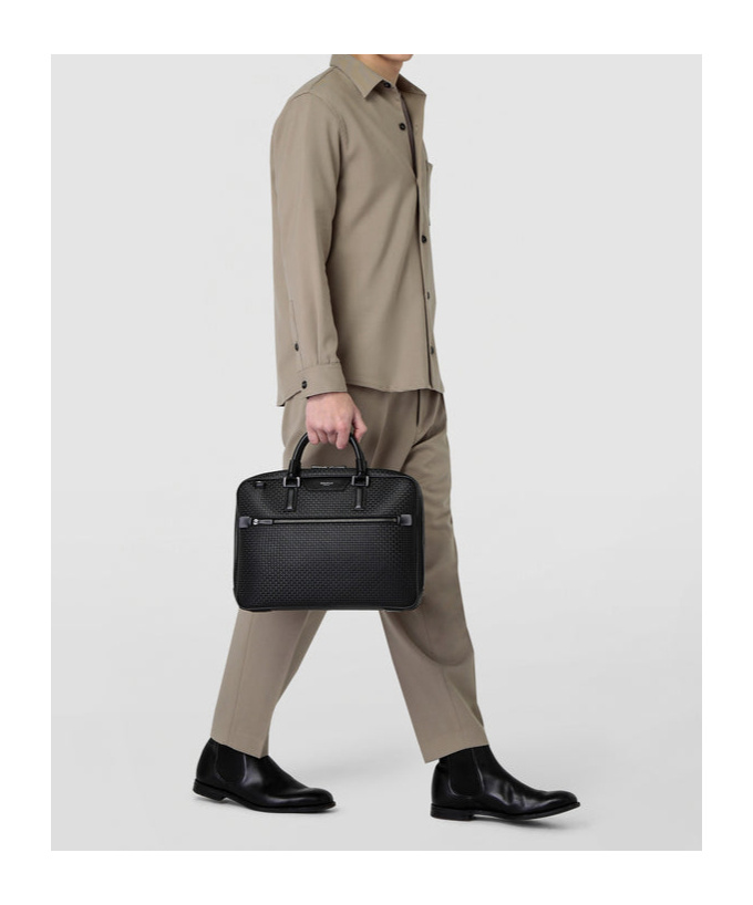 Serapian Grained Leather Laptop Case In Black