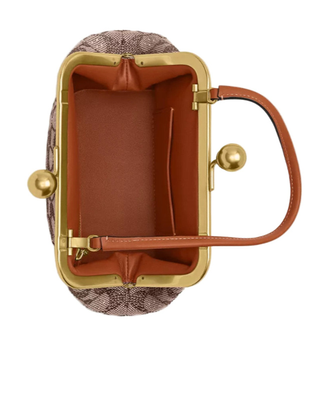 Coach Kisslock Frame Bag 16 In Crystal Signature Jacquard In Brown
