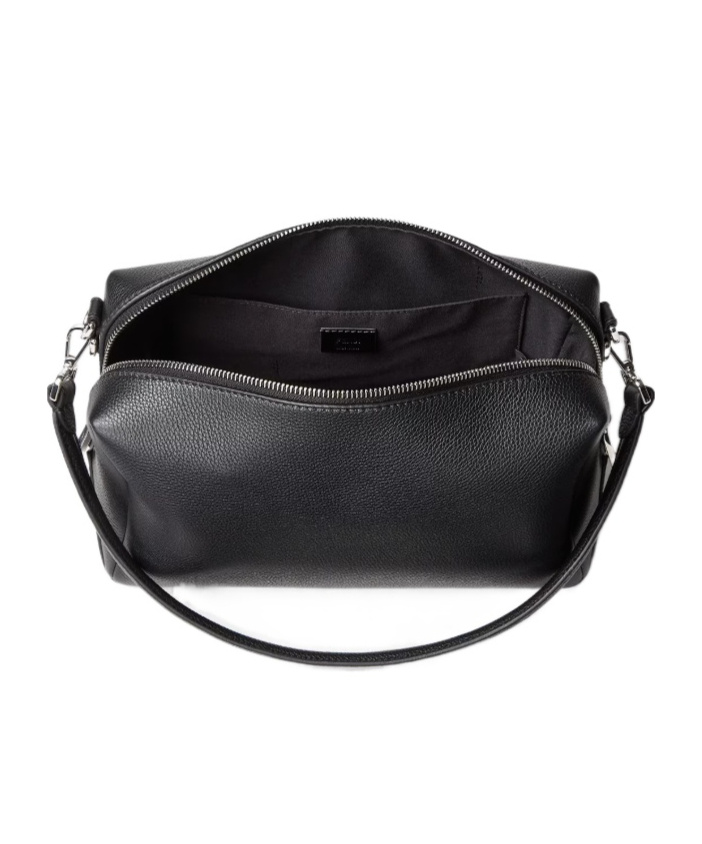 Fendi Medium Shoulder Bag Adjustable Strap Metal Hardware Textured Finish In Black