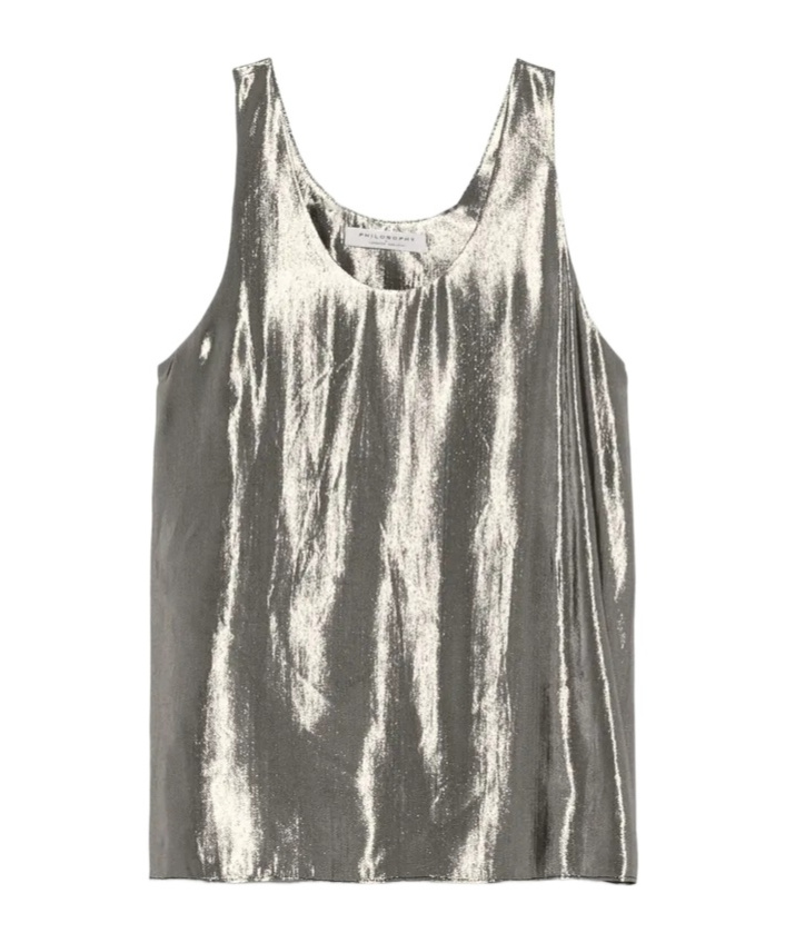 Philosophy Di Lorenzo Serafini Sleeveless Silk-blend Top With Rounded Neckline In Metallic