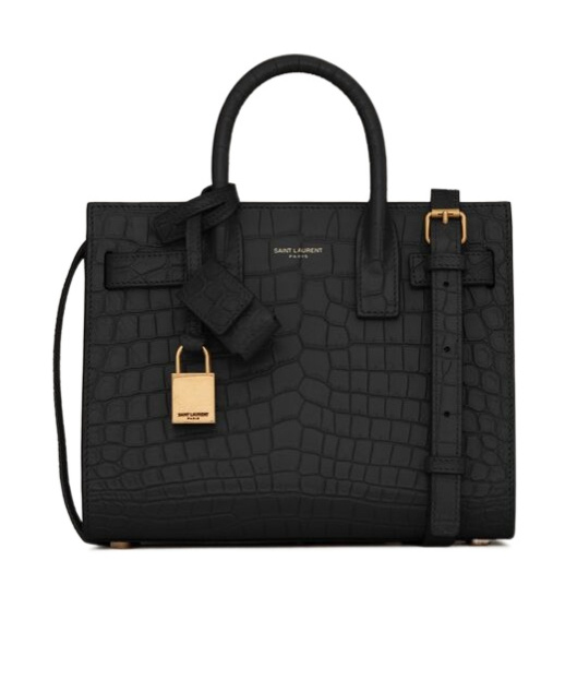 Saint Laurent Nano Sac De Jour Crocodile-effect Tote Bag In Black