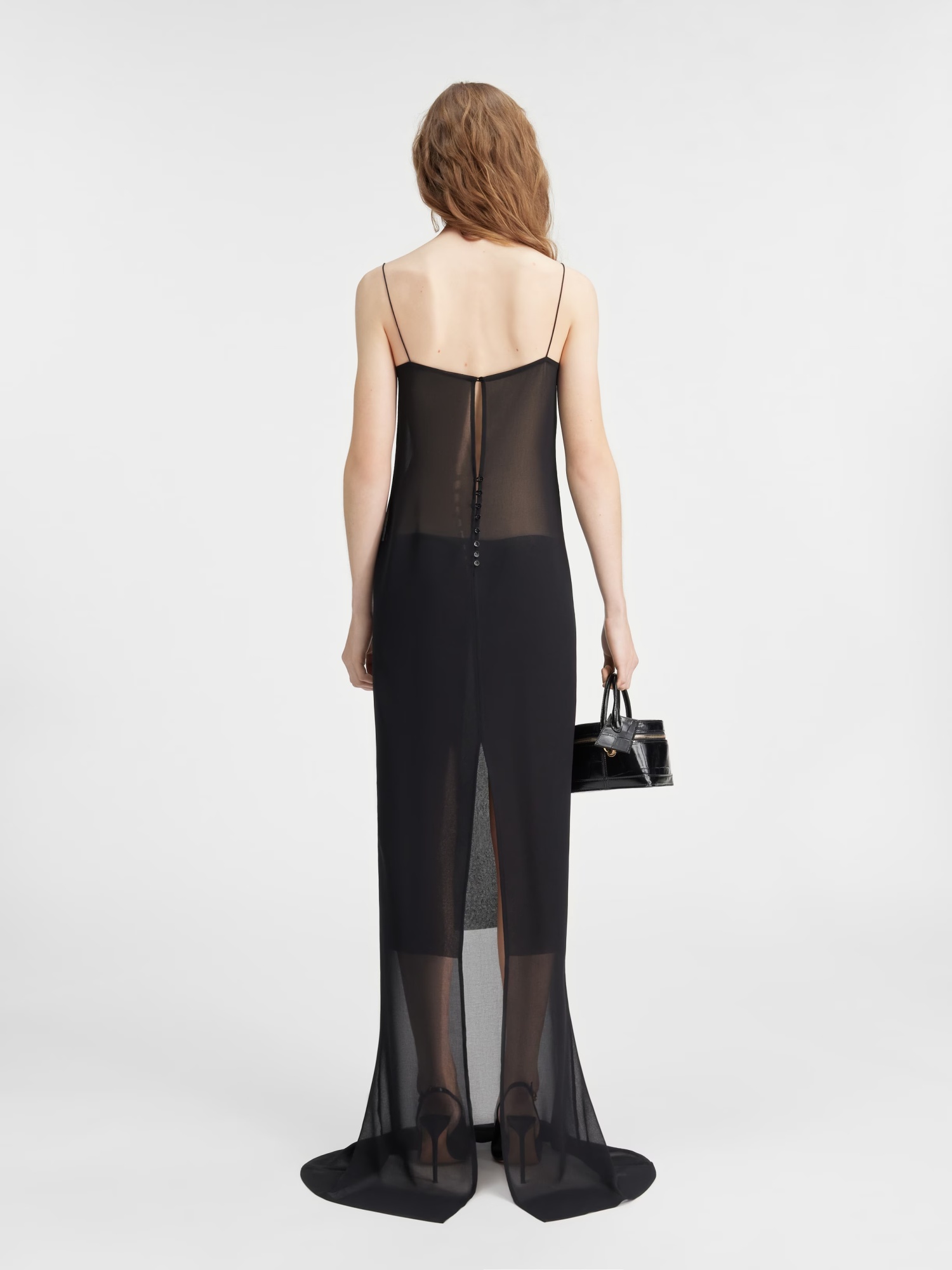 Shop Jacquemus Long Sheer Dress In Black