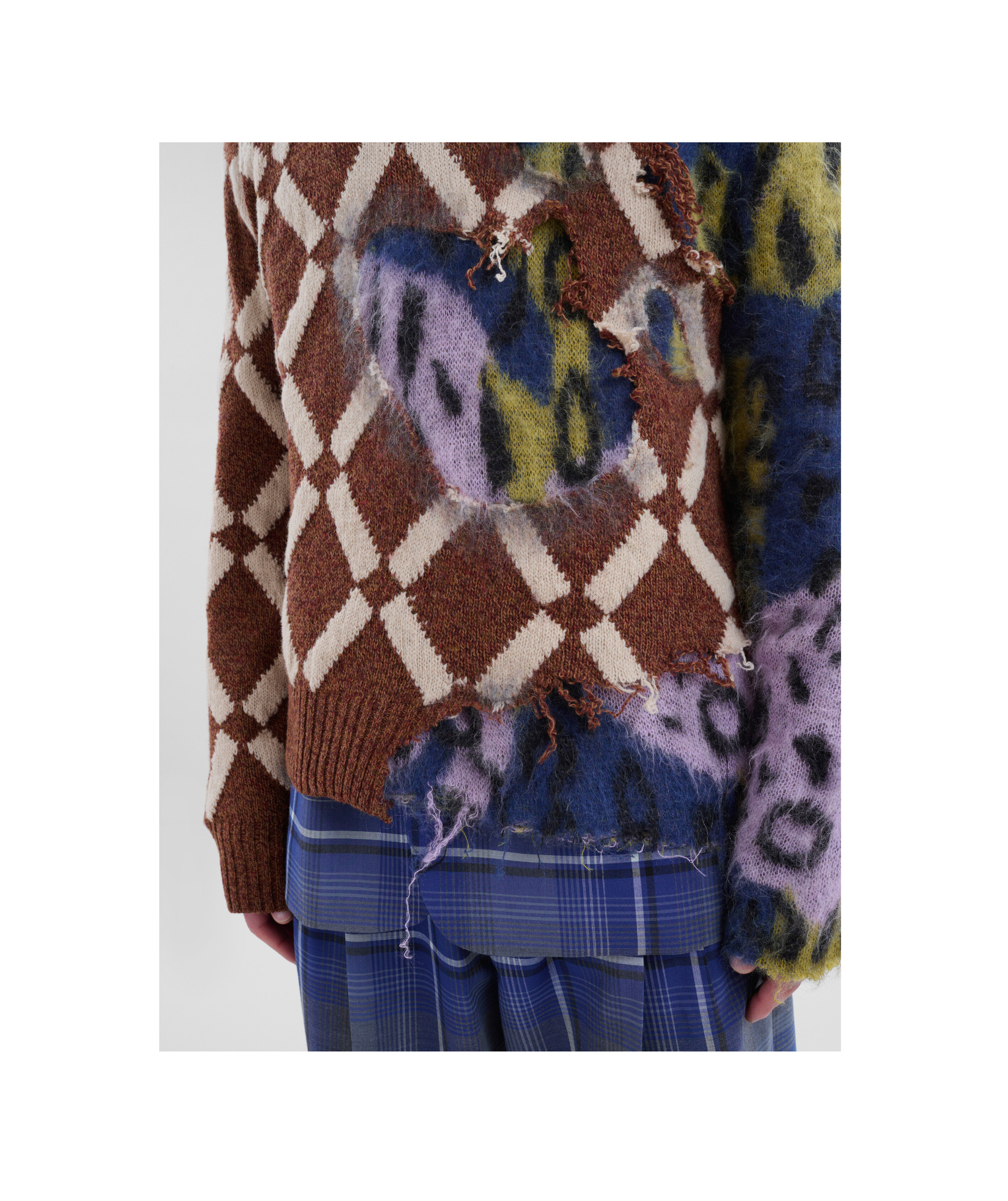 Marni Multicolour Argyle Wool-mohair Two-in-one Jumper In Brown