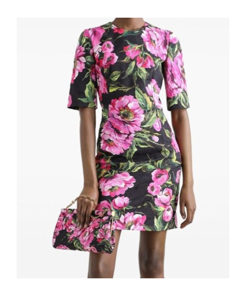 Dolce & Gabbana Black Floral Cotton Dress With Peonies In Black