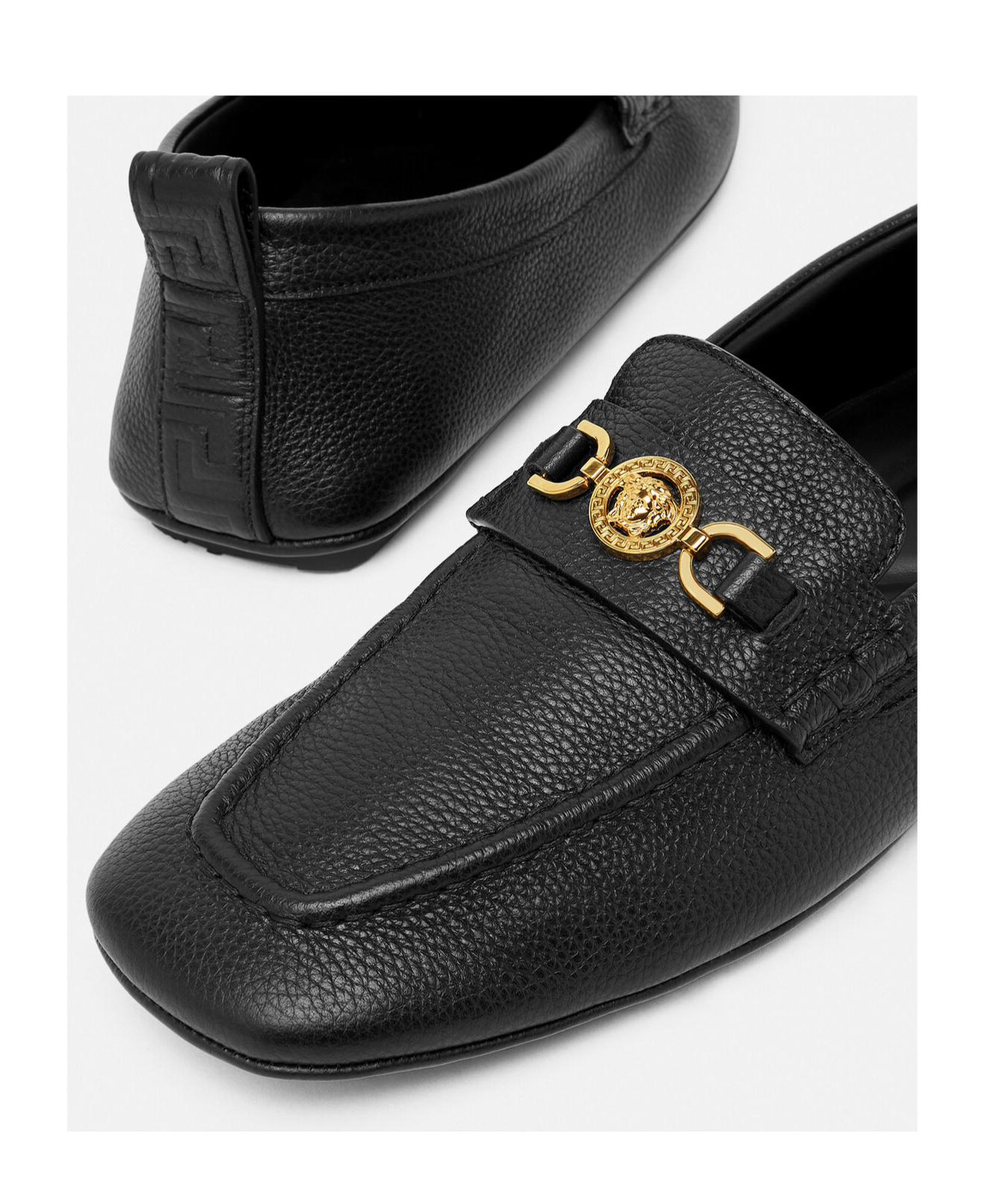 Versace Villa Loafers In Calfskin Leather In Black