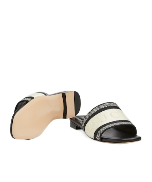 Shop Gucci Women's Slide Sandal With Web In Black And White