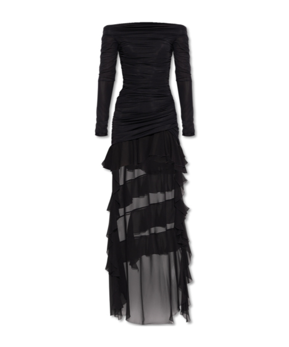 Blumarine Ruffled Chiffon Off-the-shoulder Dress In Black