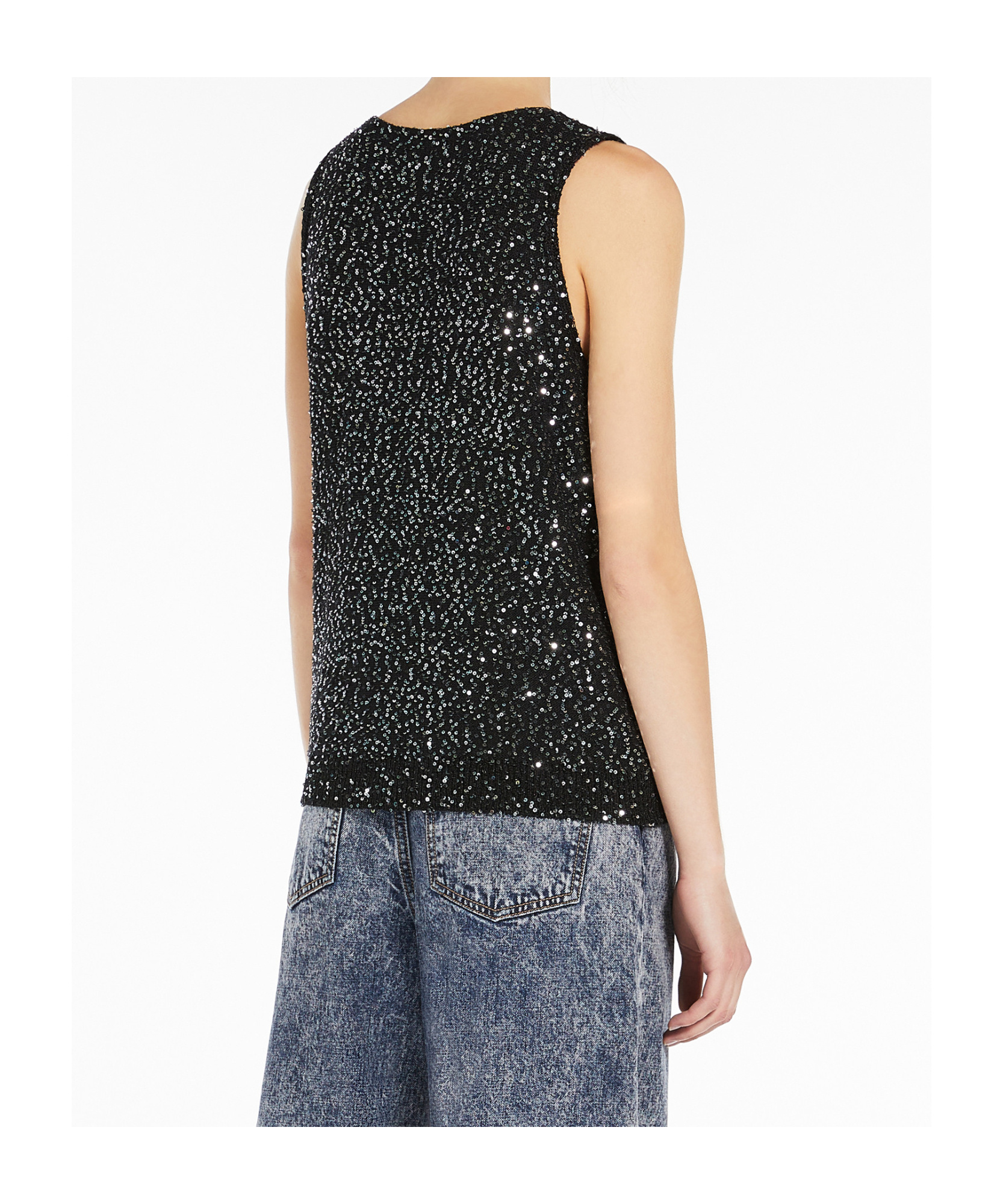 Weekend Max Mara Sequin Embellished V-neck Top In Black