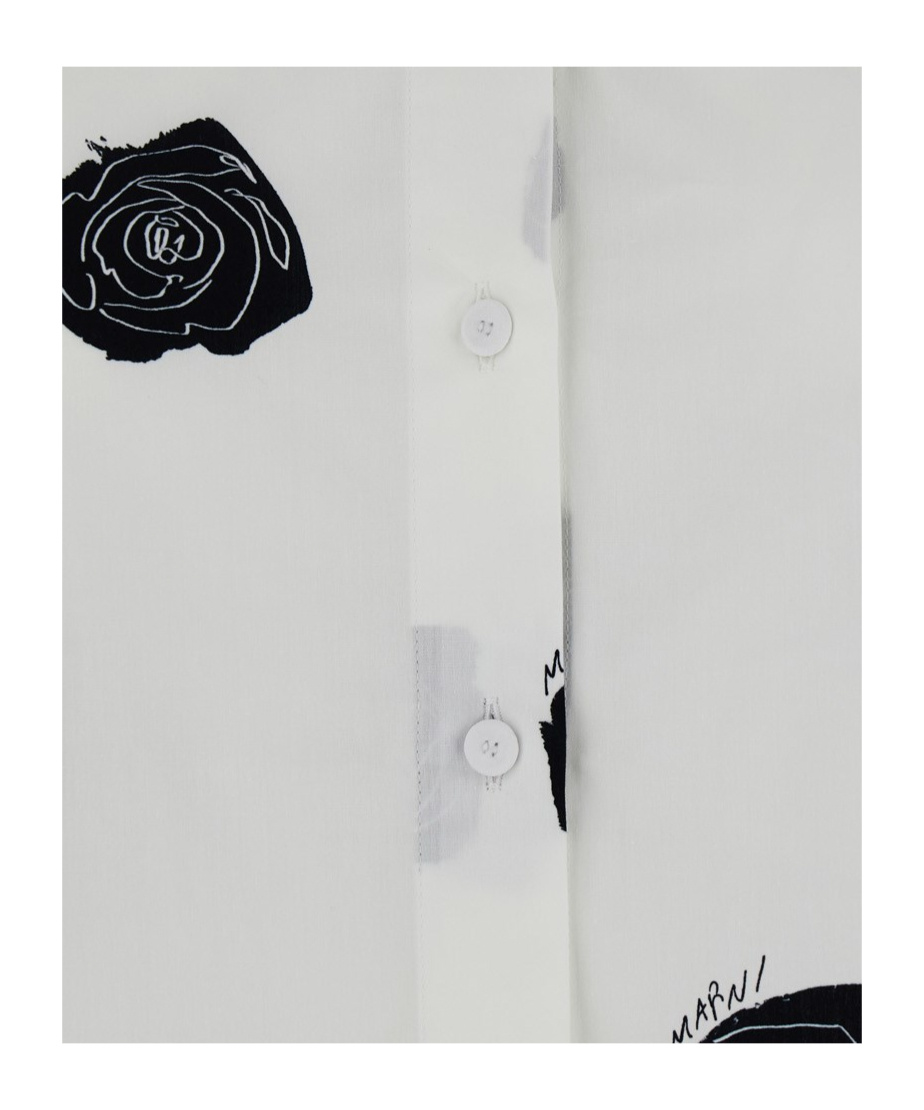 Marni Cotton Shirt With Printed Design And Long Sleeves In White
