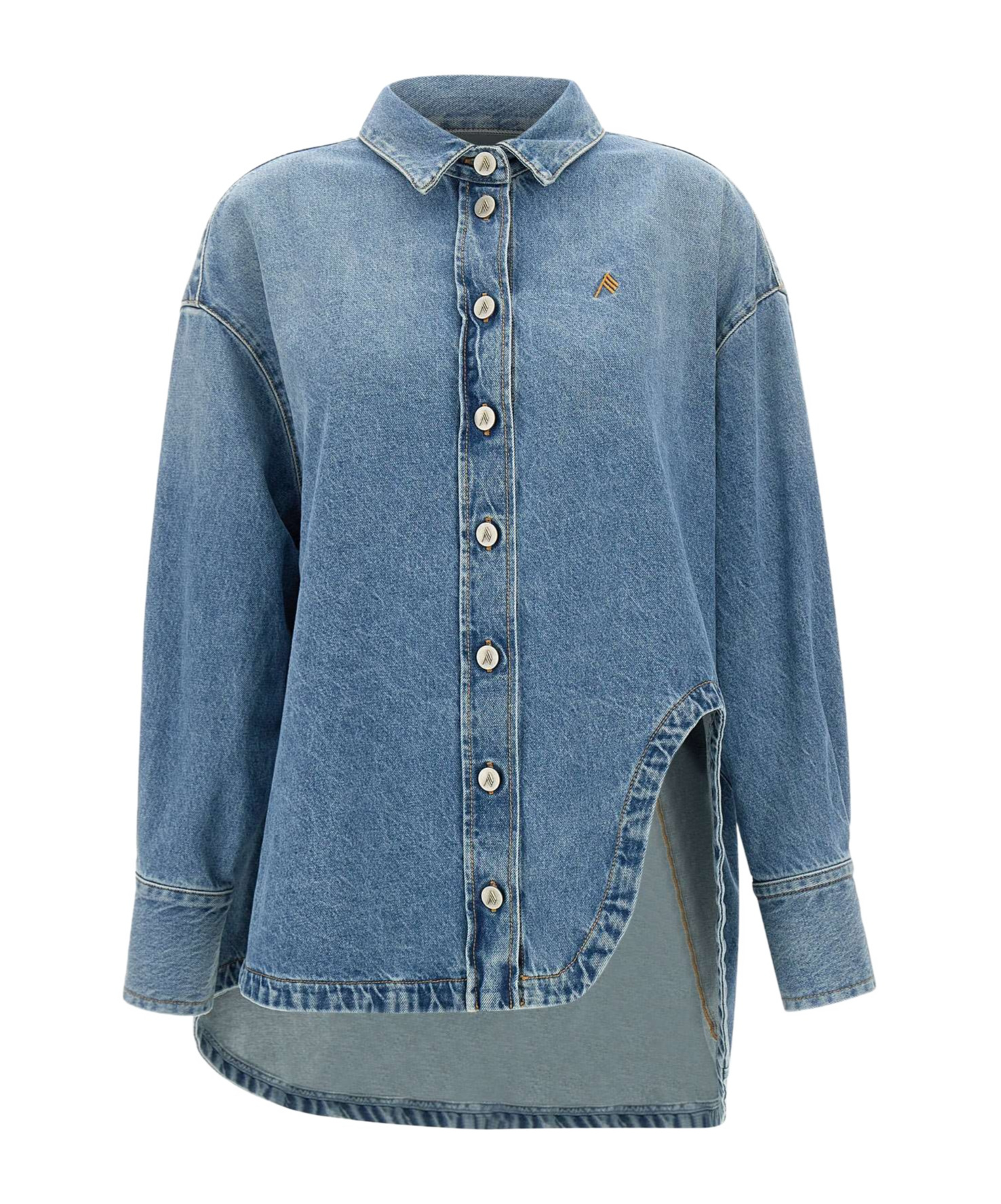 Attico Blue Shirt With Classic Collar And Embroidered Detail On The Front In Cotton Woman In Blue