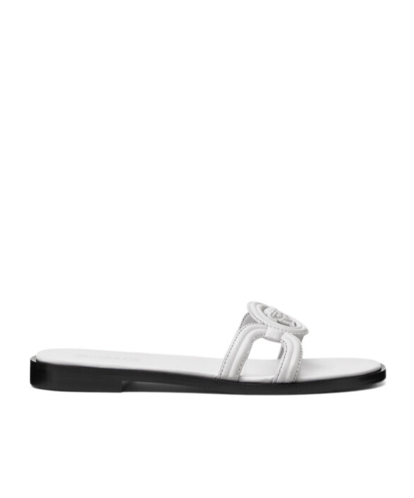 Versace Medusa Leather Flat Slide Sandals In White