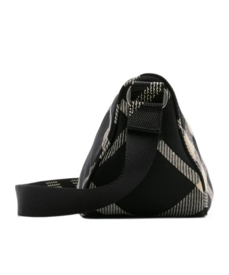 Burberry Small Shield Checked Messenger Bag In Black