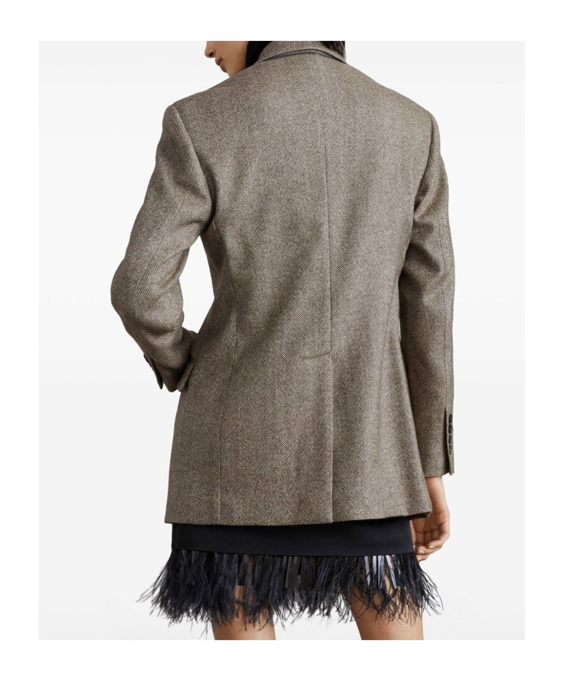 Brunello Cucinelli Double-breasted Herringbone Blazer In Gray