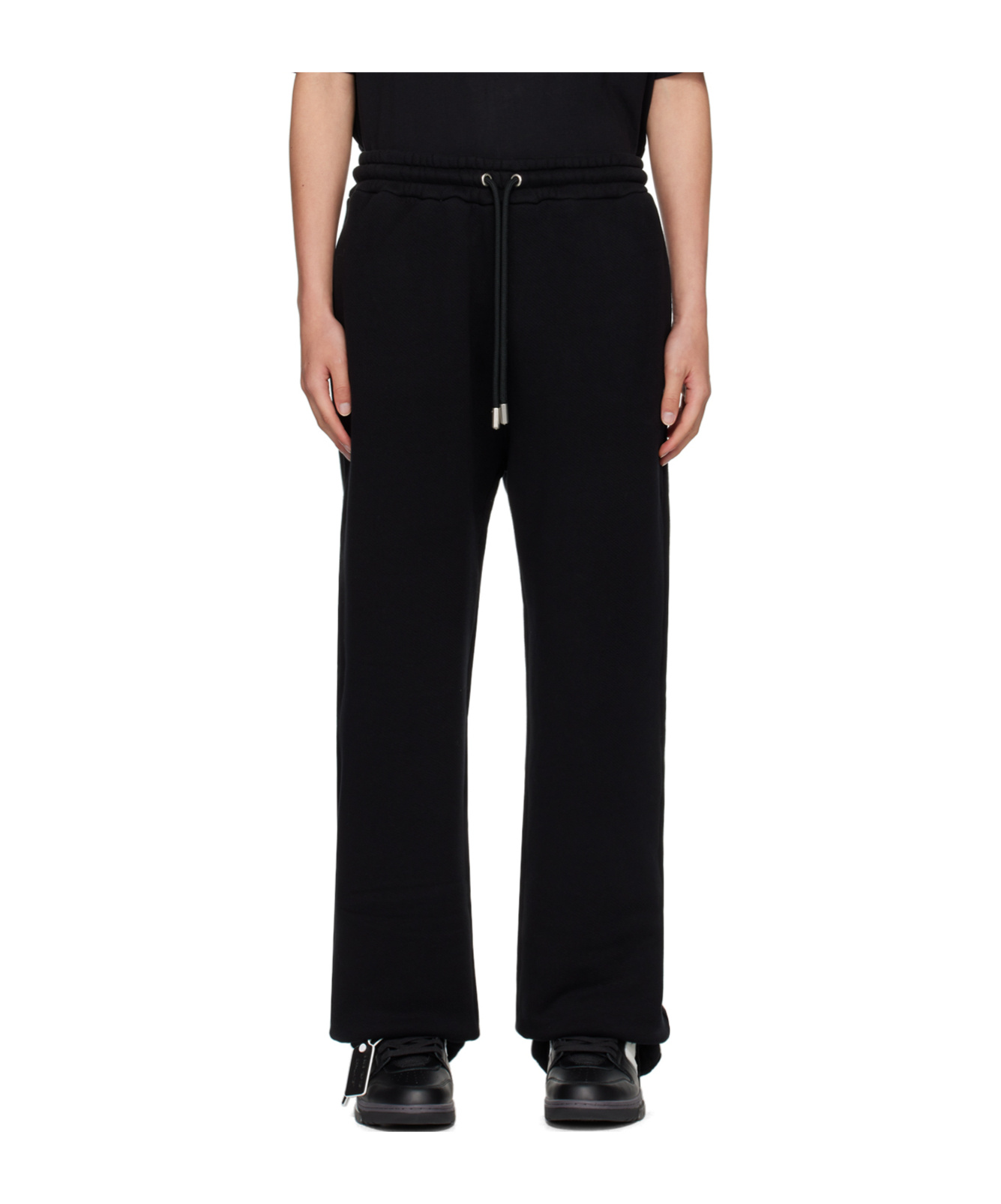 Off-white Wide-leg Cotton Joggers With Cuffed Hem In Black