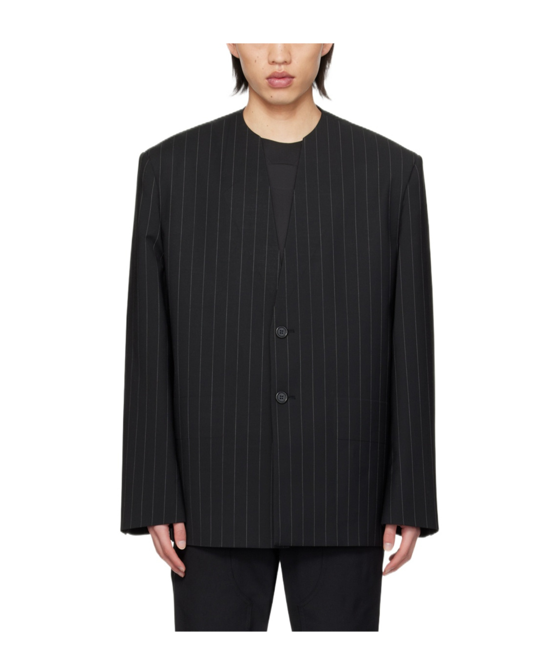 We11 Done Black Striped Embossed Blazer In Black