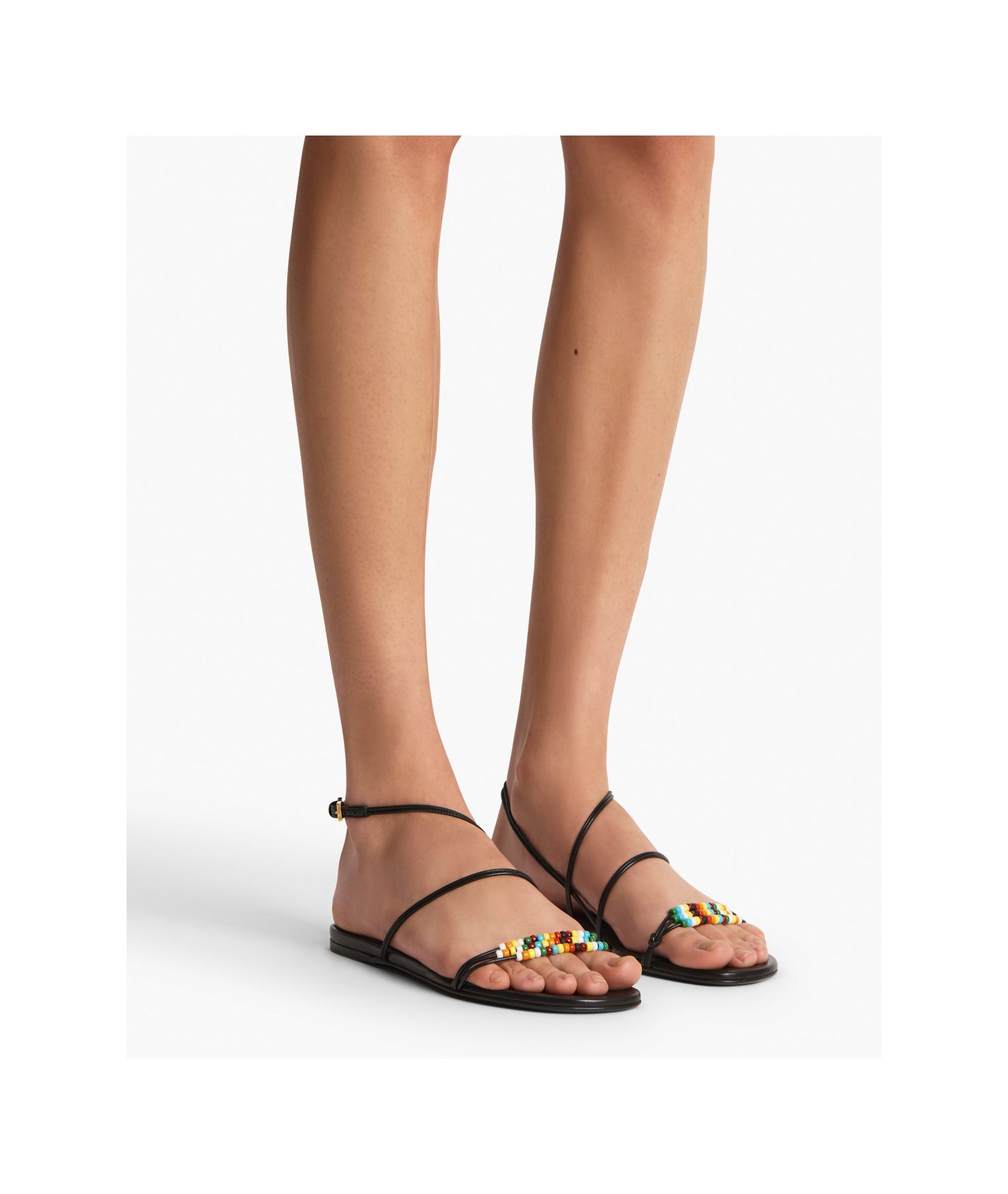 Khaite Loop Flat Sandals With Beads Black In Multi