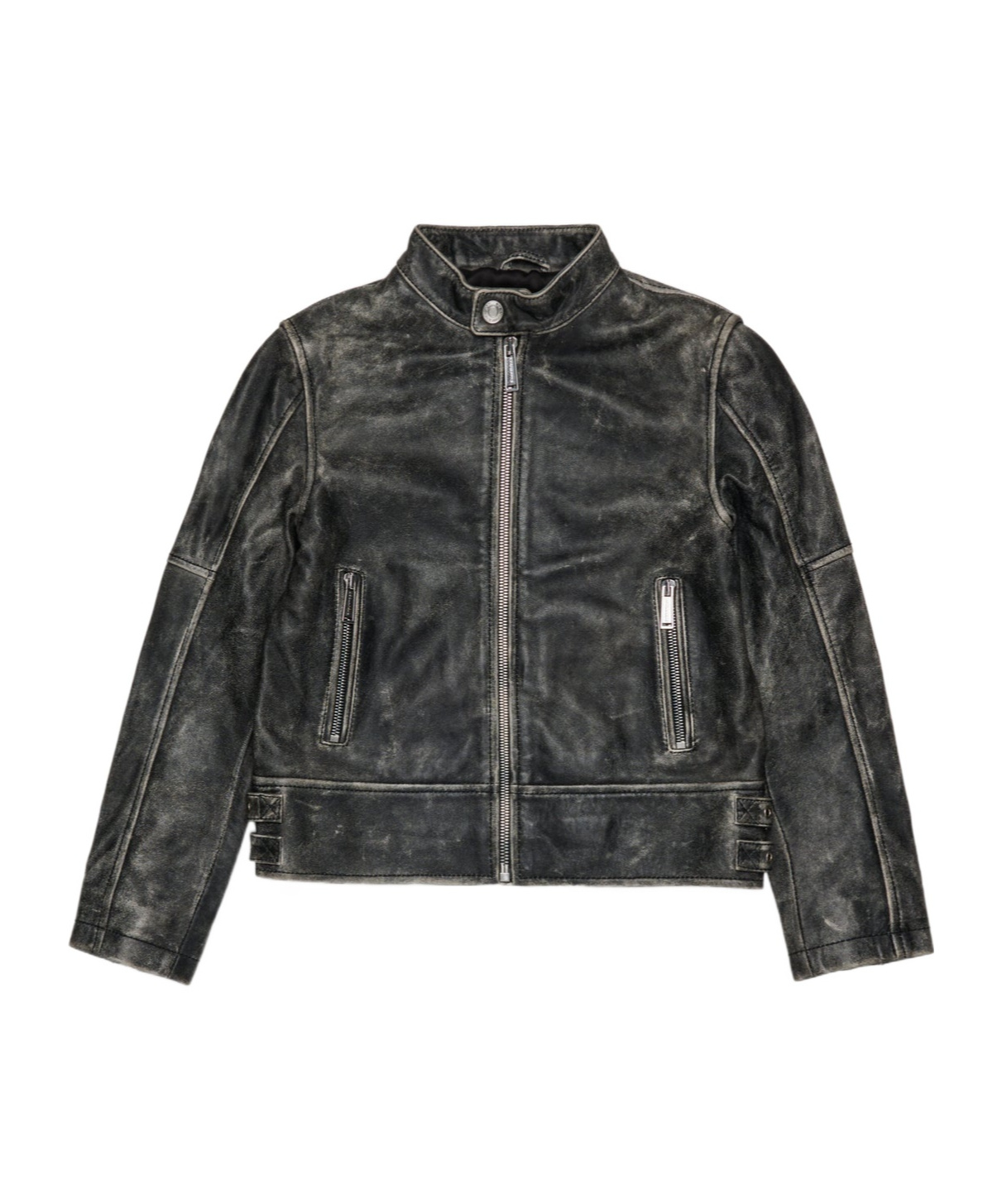 Dsquared2 Kids Vintage-effect Leather Jacket In Black