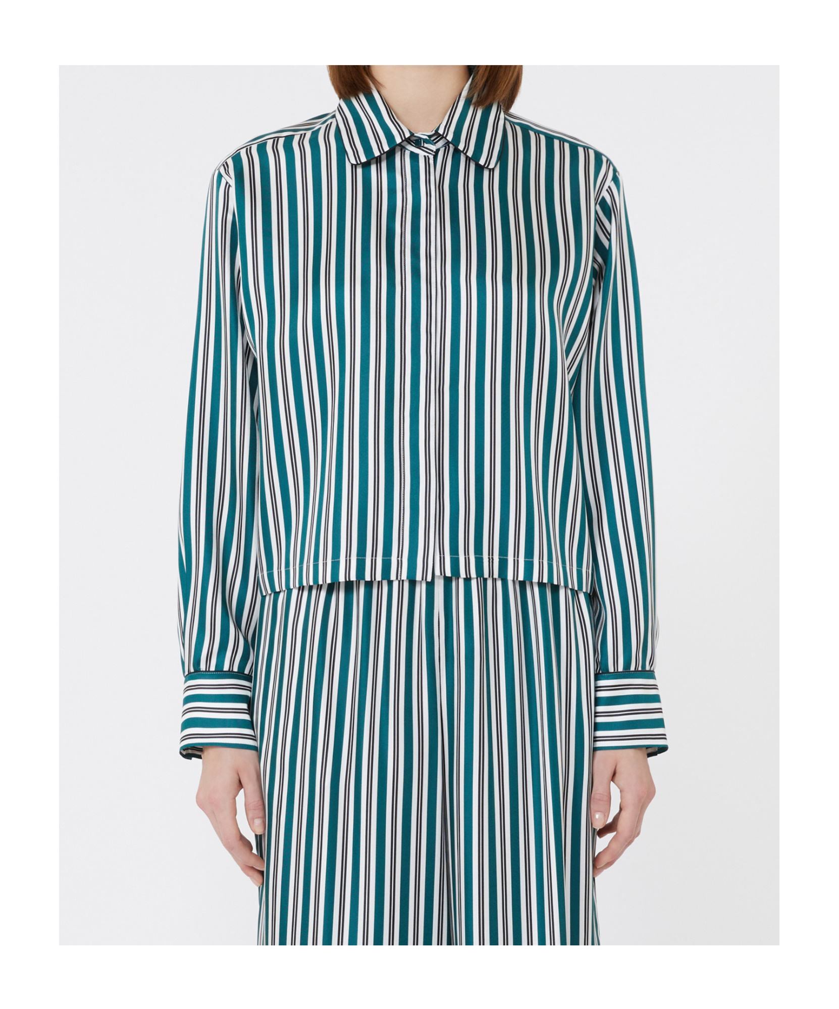 Max Mara Brama Stripe Crop Silk Button-up Shirt