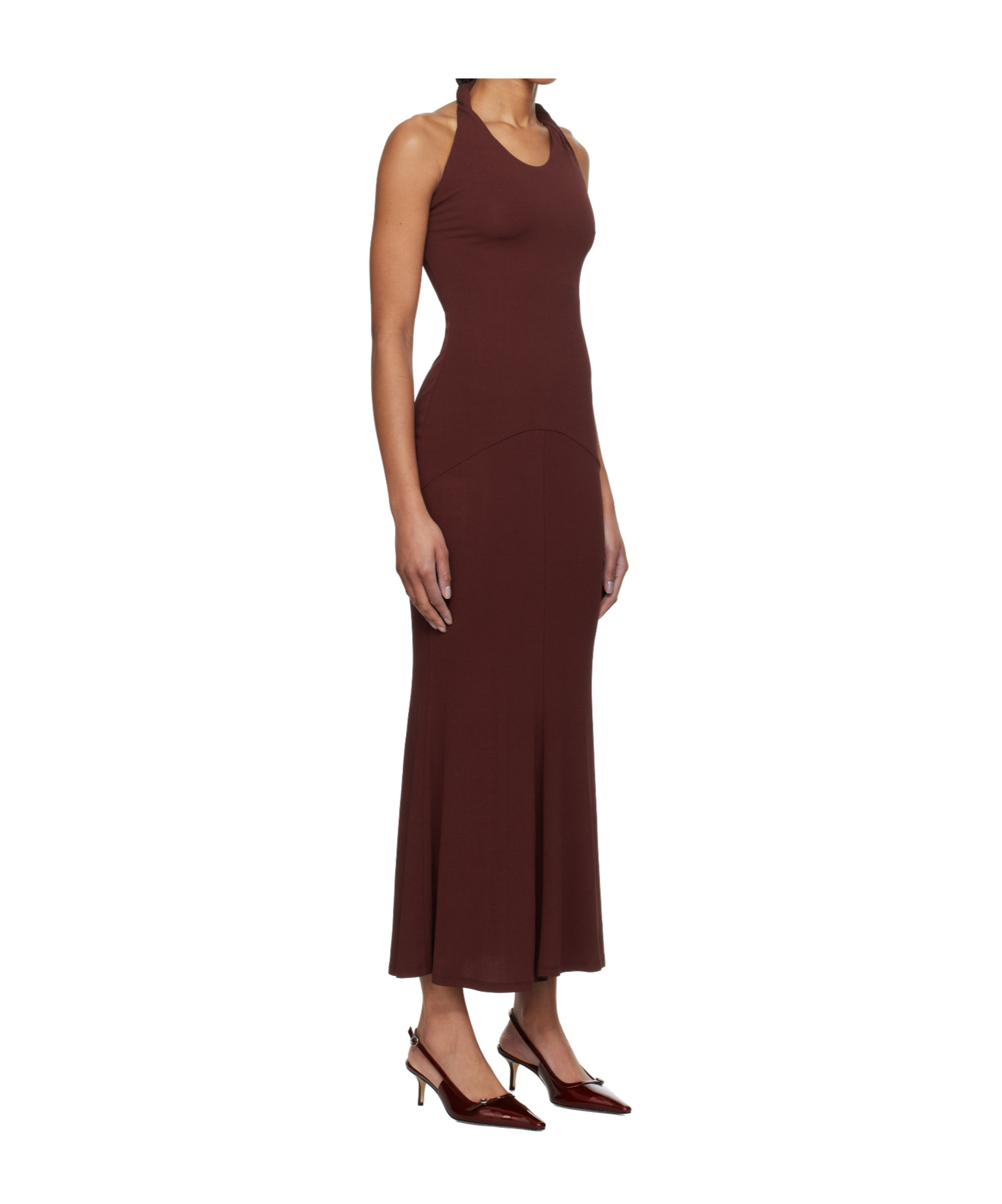 Tove Eleanor Twist-detail Halterneck Dress In Brown