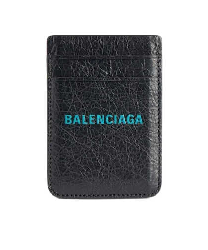 Balenciaga Black Vertical Card Holder With Logo Print Men In Black/sky Blue