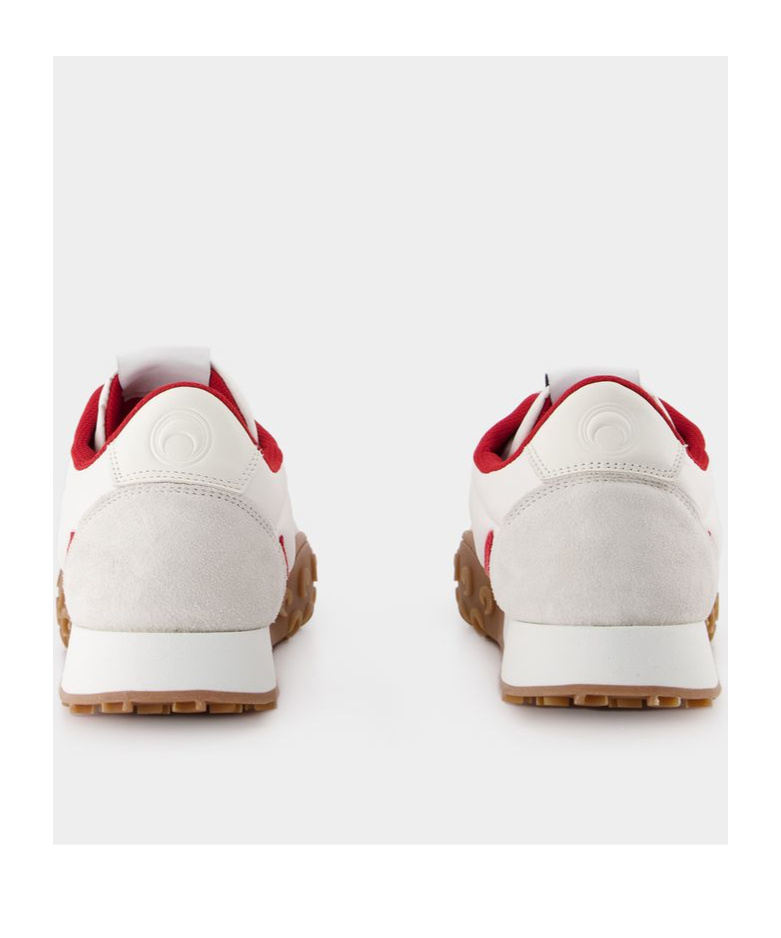 Marine Serre White Recycled Nylon And Leather Sneakers With Crescent Moon Motif In White