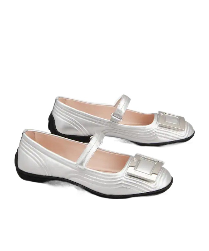 Roger Vivier Metallic Leather Ballet Flats In Silver