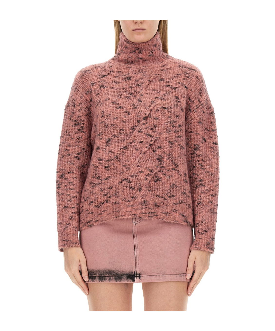 Moschino Textured Knit Turtleneck Shirt In Pink