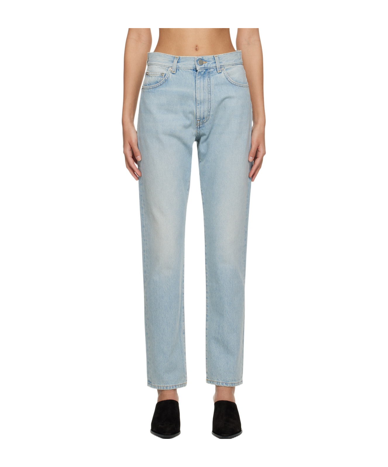 Shop Loulou Studio Classic Wular Denim Jeans In Gray