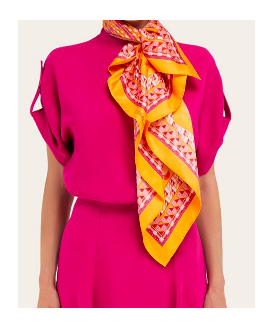 Ferragamo Printed Silk Scarf In Yellow