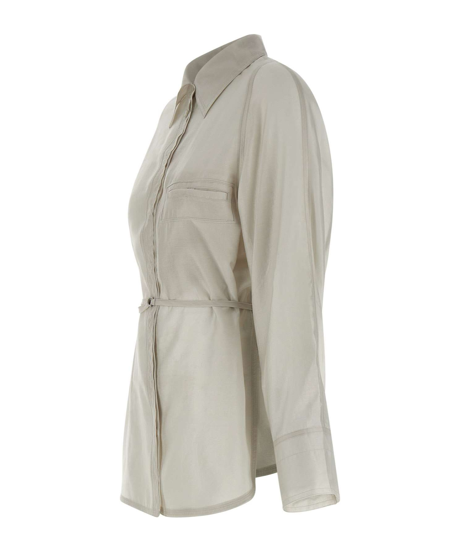 Low Classic White Shirt With Classic Collar And Rear Strap In Tech Fabric Woman In Beige