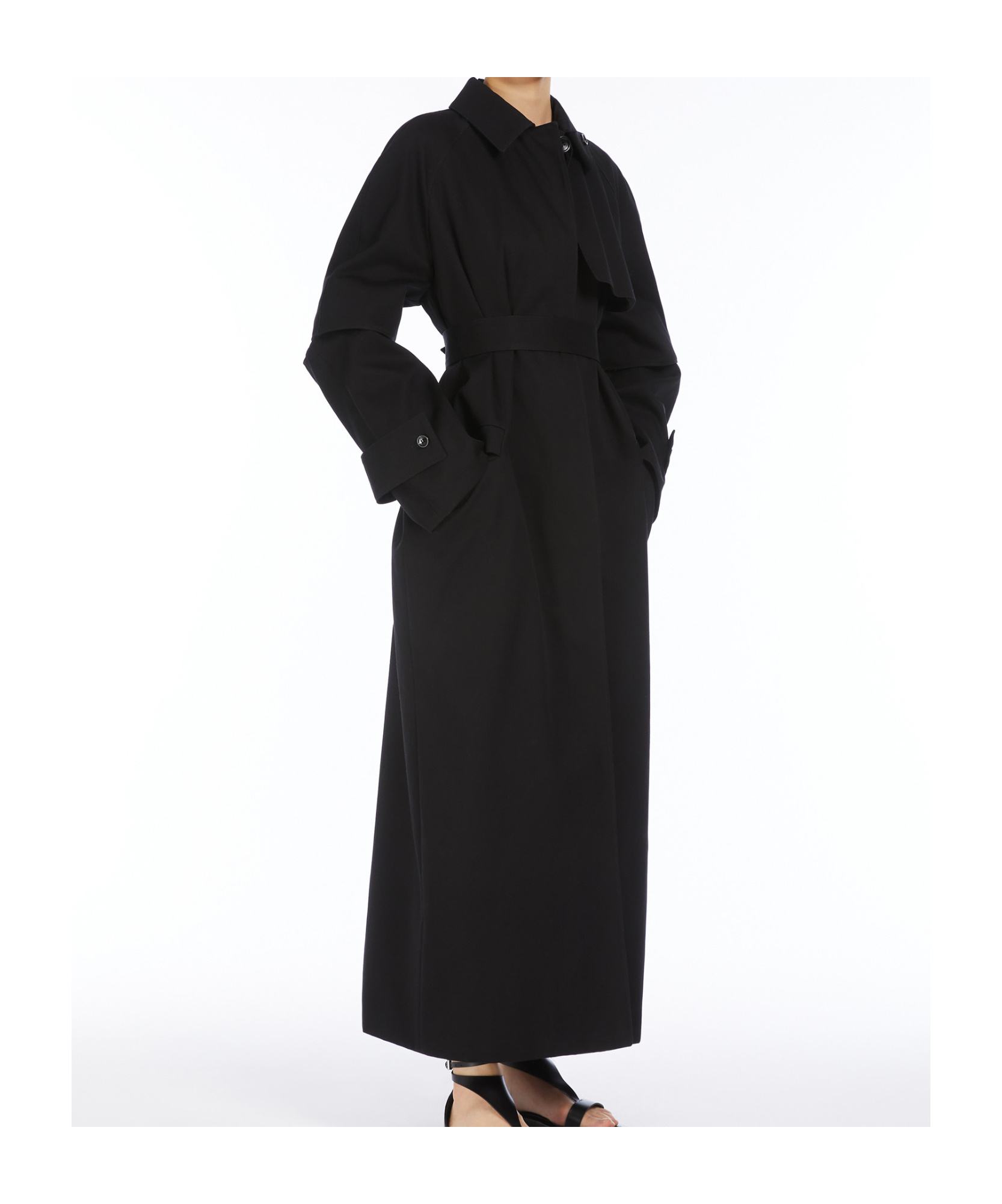 Max Mara Virgin Wool Cashmere Wide Collar Long Coat In Black