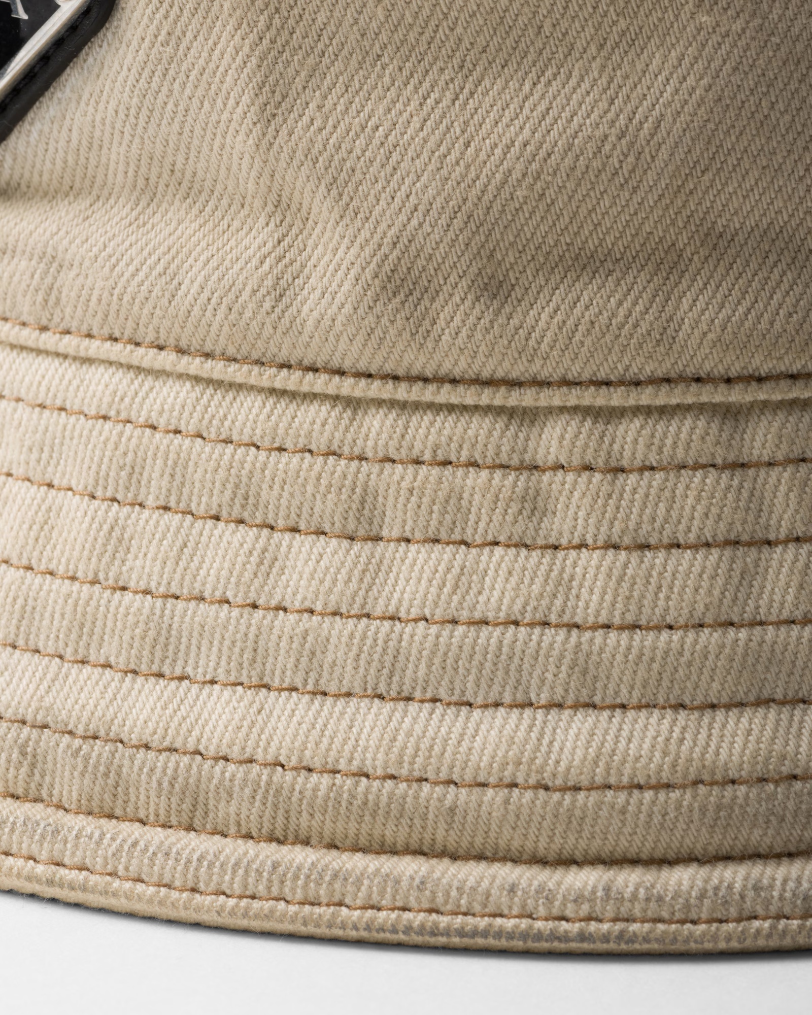 Prada Mens Neutral Worn Bull Logo-plaque Denim Bucket Hat In Nude