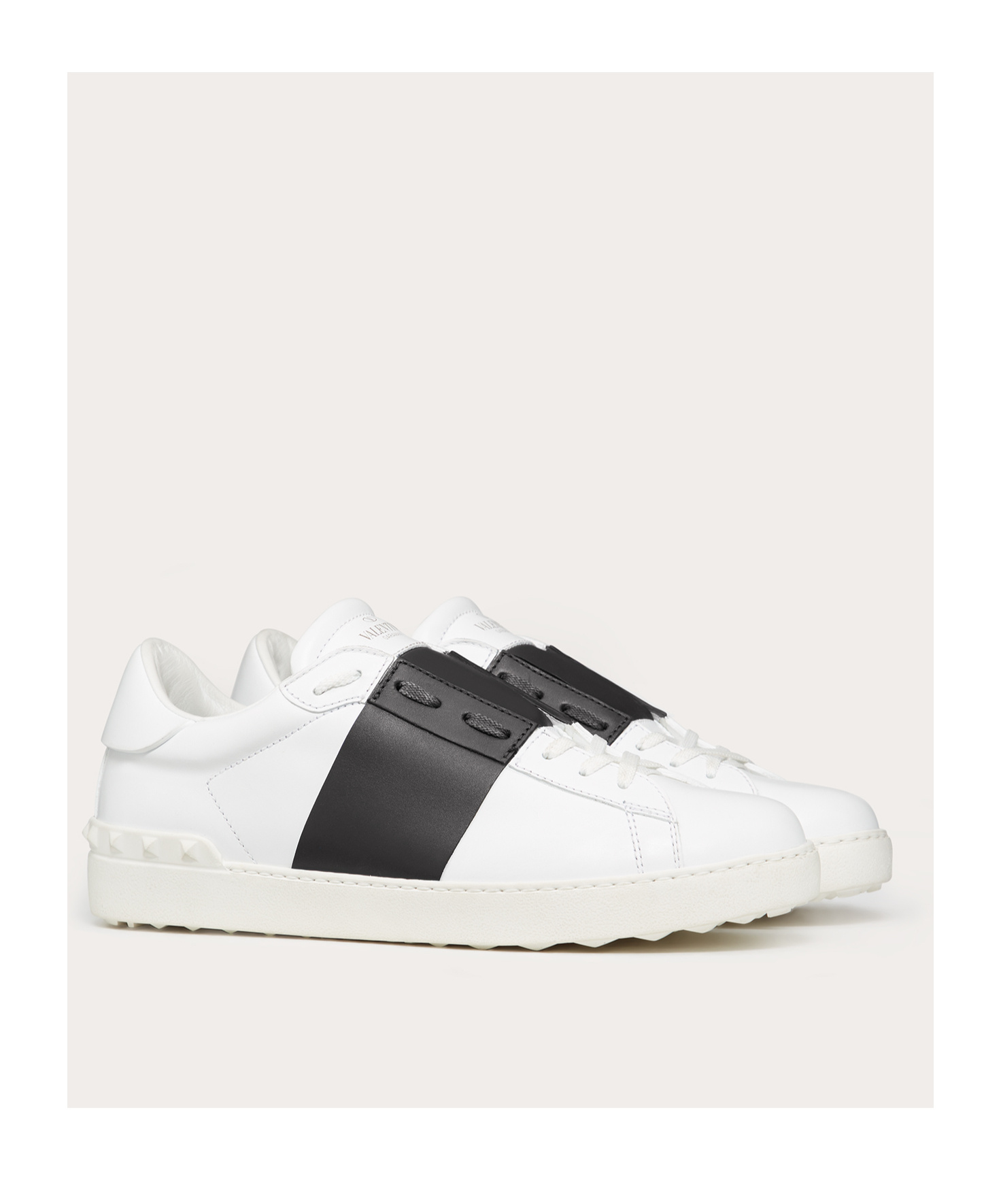 Shop Valentino Calfskin Open Sneaker In White
