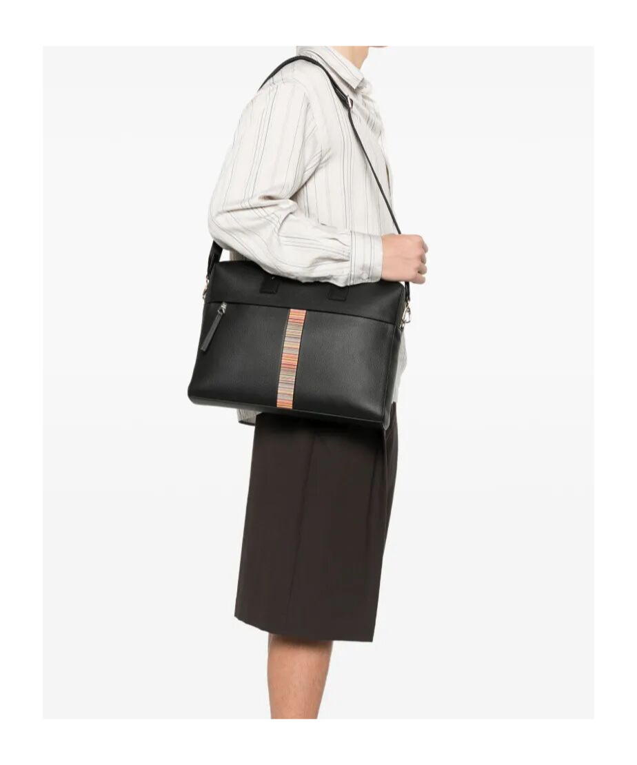 Paul Smith Leather Signature Stripe Briefcase In Black