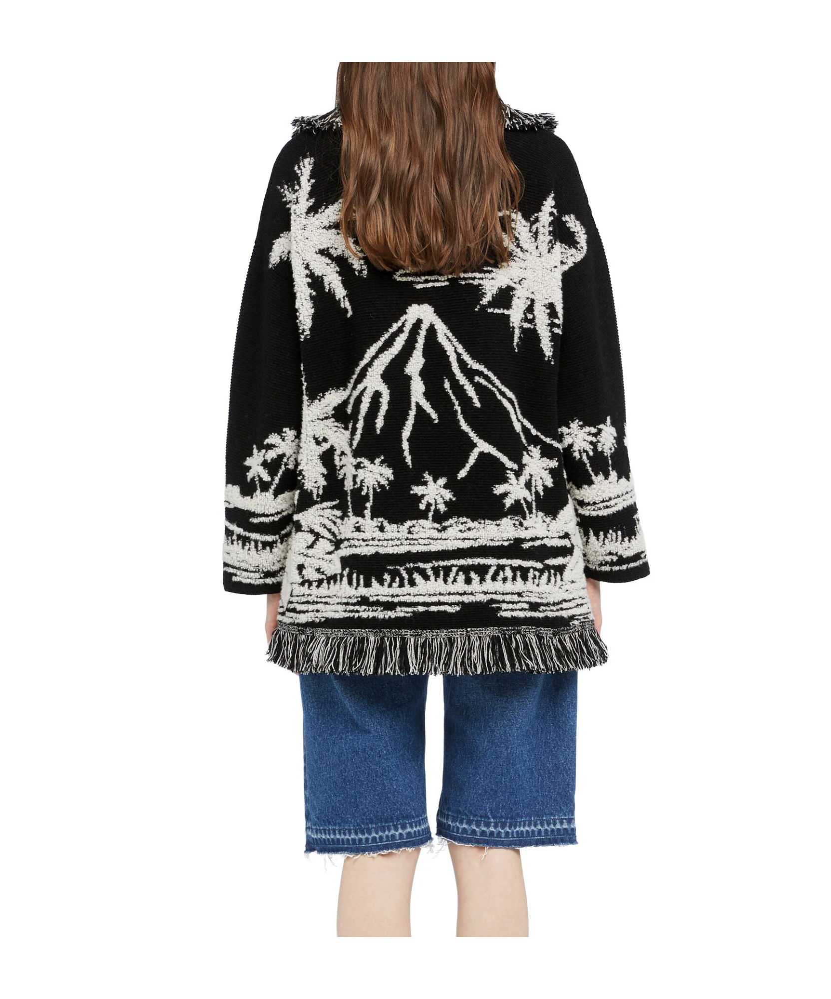 Alanui Palm Grove Tales Fringe Cardigan In Black