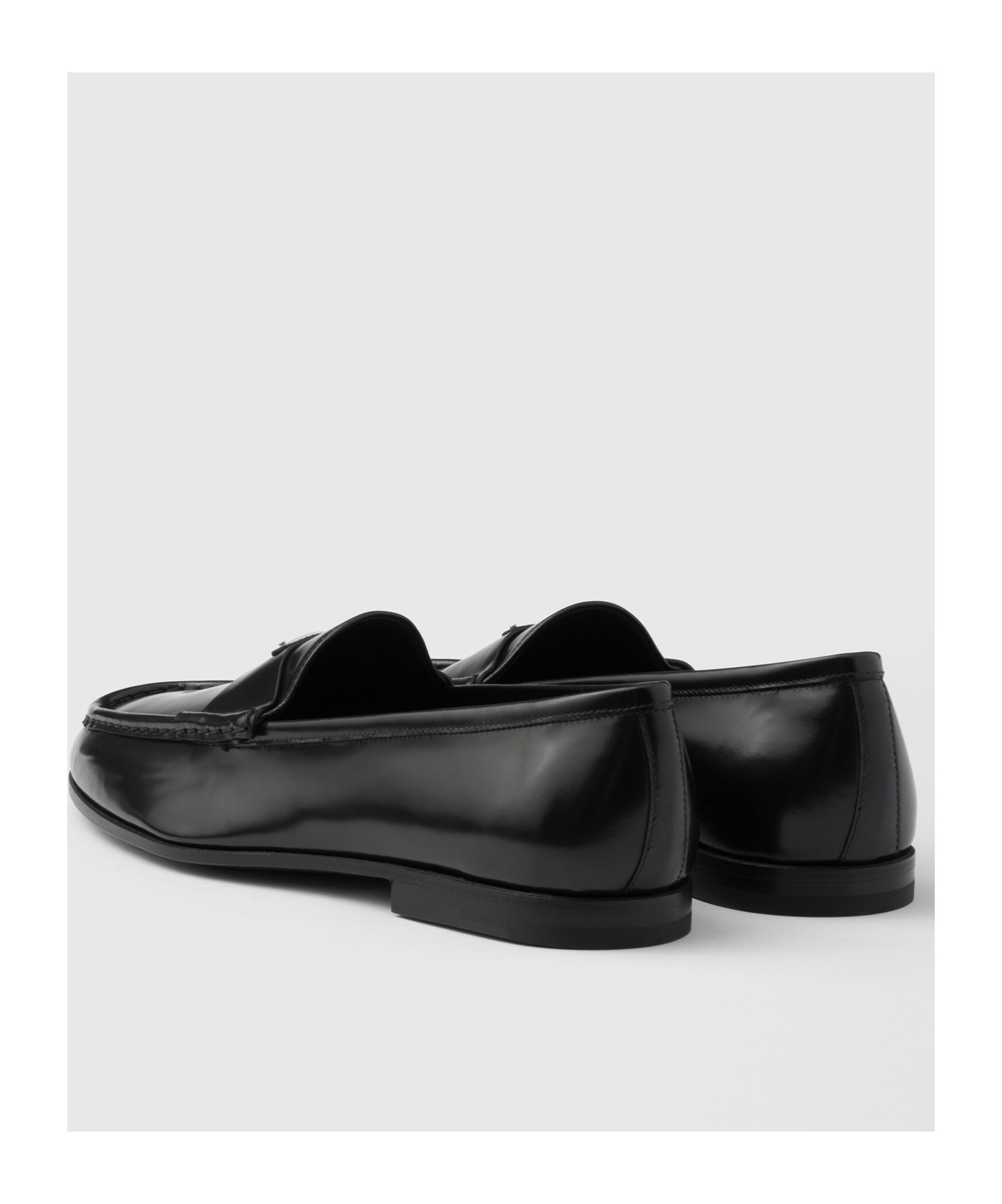 Prada Round Head Loafer Shoes In Black