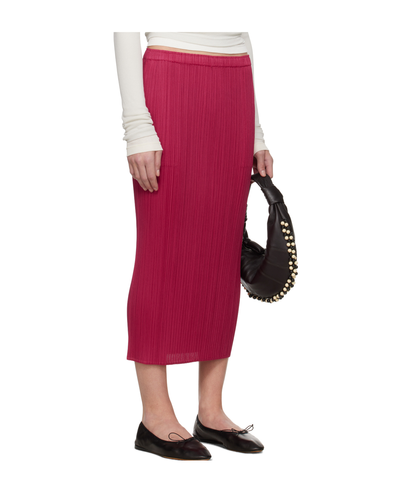 Issey Miyake Pink June New Colorful Basics 4 Midi Skirt In Pink