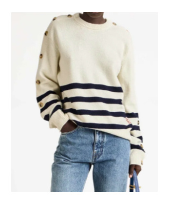 Jw Anderson Womens Buttoned Sleeve Breton Jumper In Ivory In Neutral