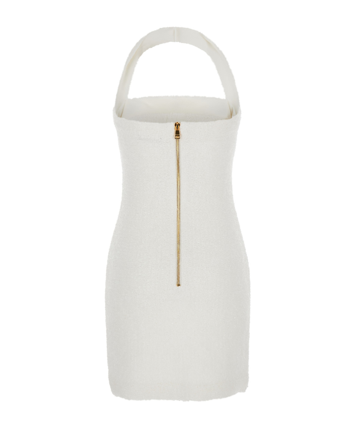 Balmain Halterneck Tweed Mini Dress In White