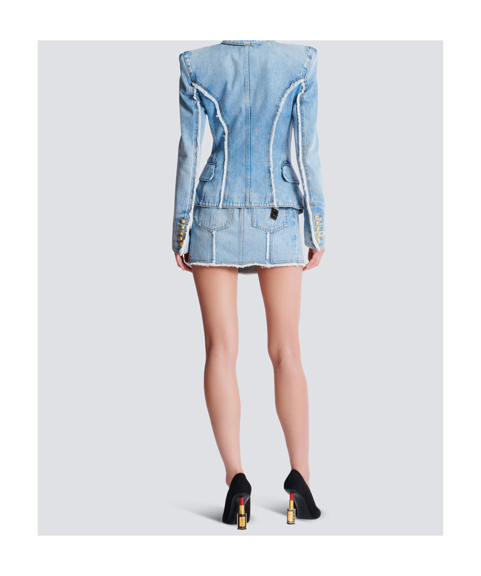 Shop Balmain 6-button Tailored Denim Jacket In Blue